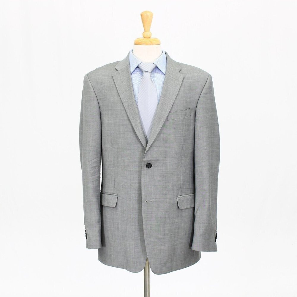 Tommy Hilfiger 44L Gray Solid 2-Button Wool Sport Coat Blazer Jacket W010